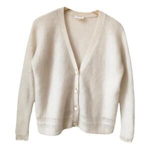 Sezane Cream V neck cardigan lace detail kid mohair / merino wool Sz L - EUC